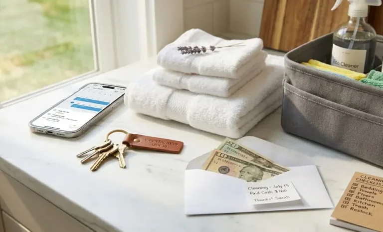Vacation rental keys, towels and turnover checklist in Cary, NC