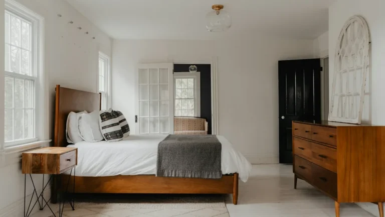 Bed made with fresh linens in a Durham, NC vacation rental