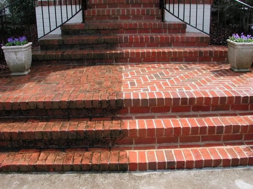 Brick steps power washing, before and after, in Raleigh, NC