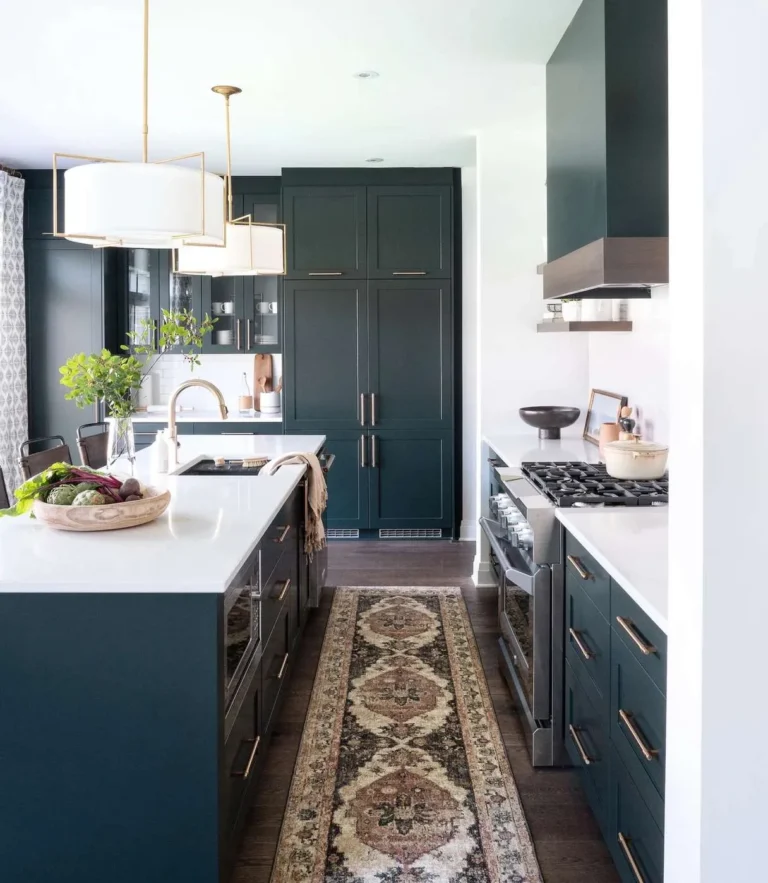 Dark green painted kitchen cabinets in Holly Springs, NC