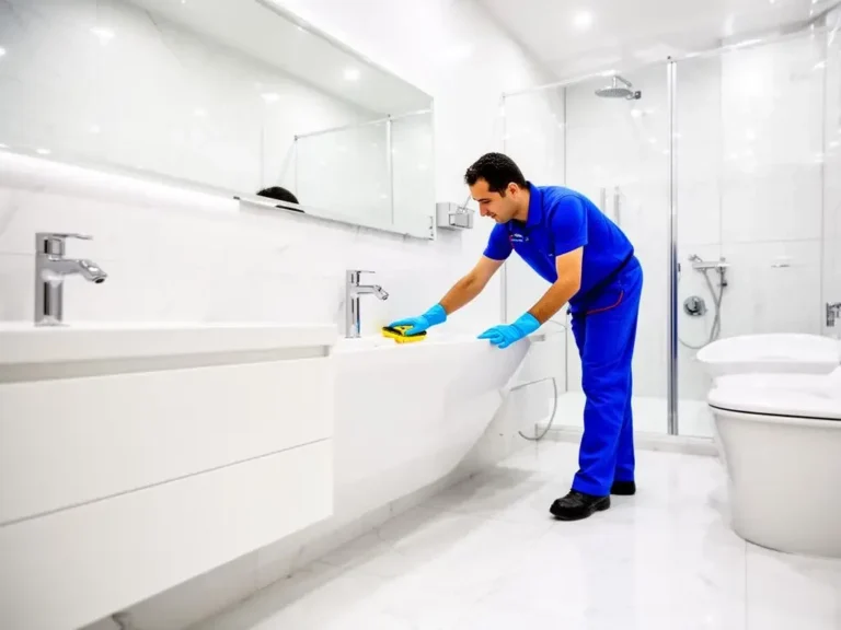 Scrubbing a bathtub during a deep clean in Apex, NC