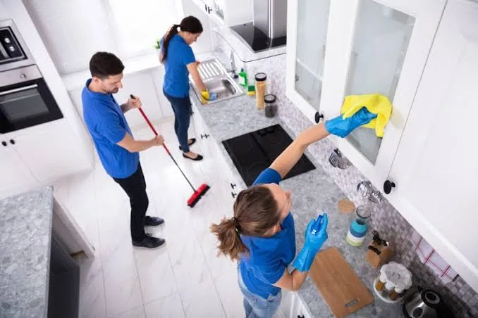 Deep cleaning team working in a kitchen in Morrisville, NC