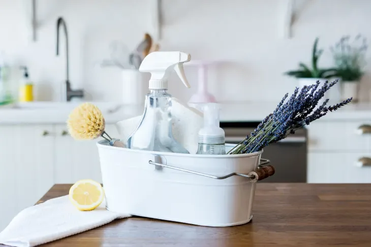 Eco-friendly cleaning supplies with lemon and lavender in Raleigh, NC