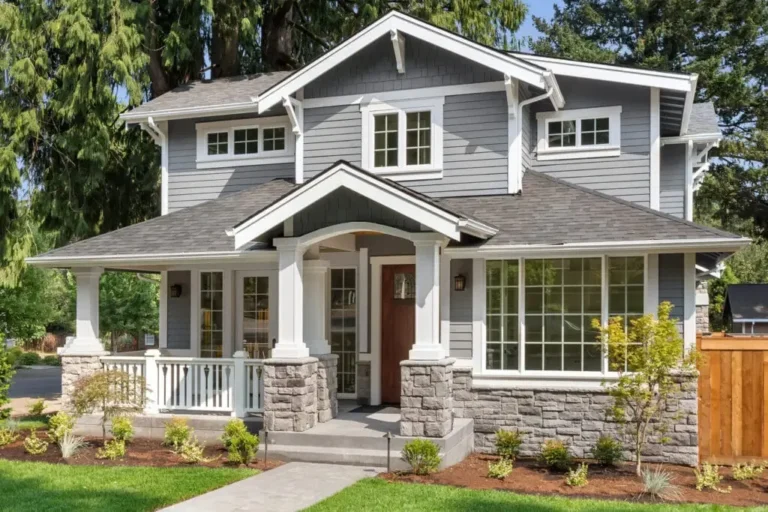 Gray and white exterior paint on a craftsman home in Apex, NC