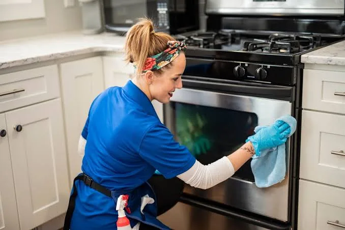 Oven door cleaned during a deep clean in Raleigh, NC