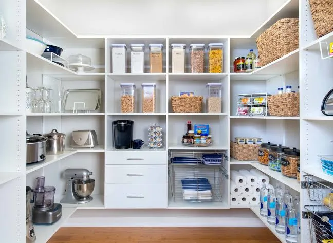 Organized pantry with labeled containers and baskets in Cary, NC