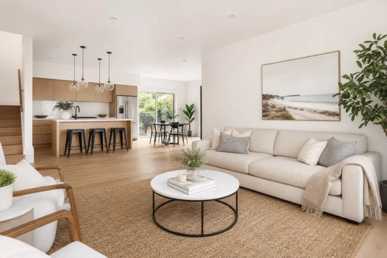 Spotless open kitchen and living room in Cary, NC