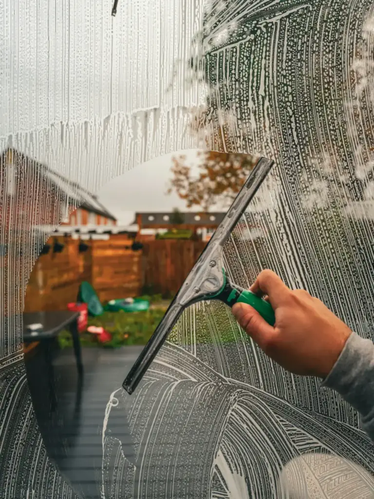 Squeegee window cleaning in a short-term rental in Morrisville, NC